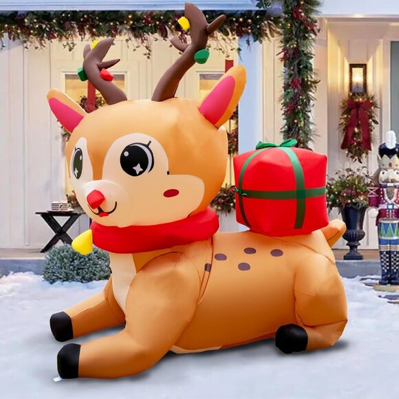 🆕6FT Christmas Inflatables Christmas Elk Blow up Yard Lawn Outdoor Decorations - Picture 4 of 10